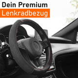 Lenkradbezug Alcantara Look Schwarz Blau | Lenkradhülle in Leder Optik | Universal Lenkradschutz 37-39 cm | Autozubehör