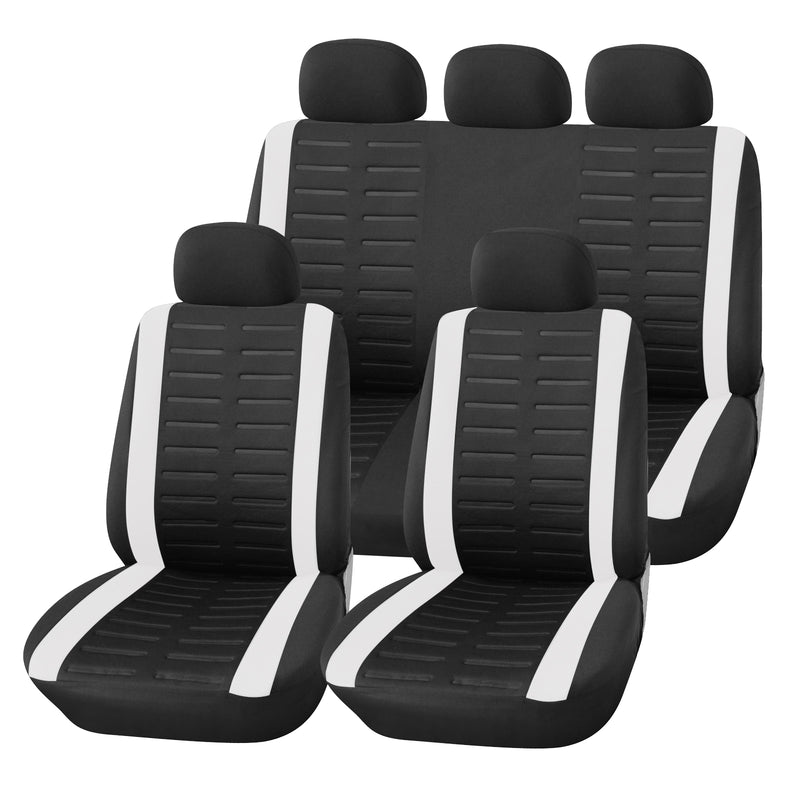 9-teiliges Autositzbezüge-Set, grau/schwarz, komplett, universal,  Stoffschutz für Auto, Van, Taxi