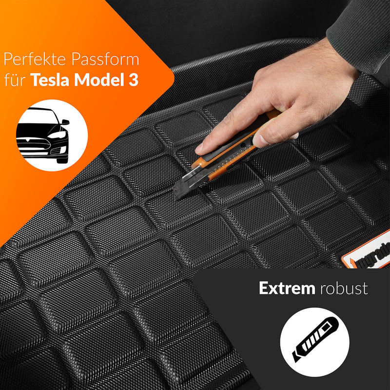 Untere Kofferraummatte kompatibel für Tesla Model 3 | Kofferraumwanne Wasserdicht & rutschfest | Autozubehör Innenraum