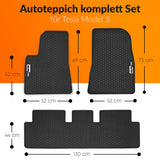 Auto Fußmatten Set kompatibel für Tesla Model 3 | Fussmatten für Vorne & Hinten in Schwarz | wasserdichte Gummimatten | Autozubehör Innenraum