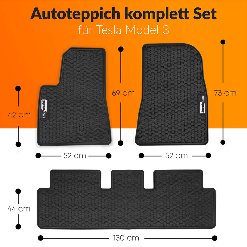 Auto Fußmatten Set kompatibel für Tesla Model 3 | Fussmatten für Vorne & Hinten in Schwarz | wasserdichte Gummimatten | Autozubehör Innenraum